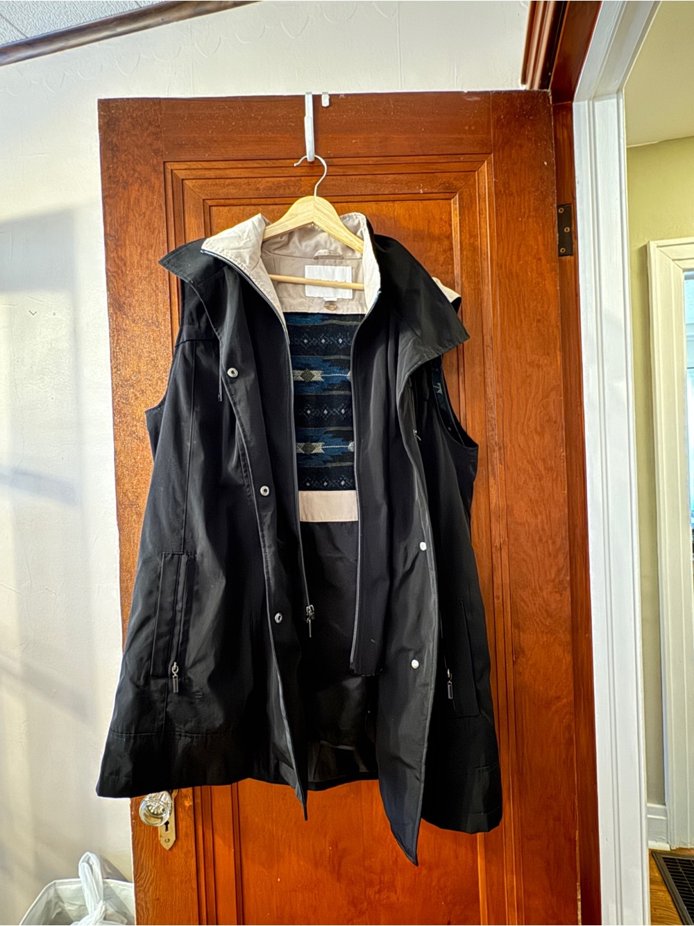 Coldwater Creek Black Rain Vest With Silk and Multicolor Fleece Removable Liner